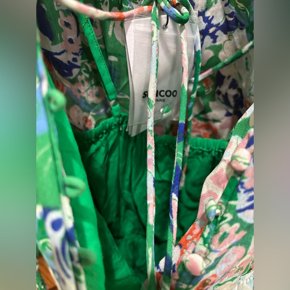 NWT SUNCOO Vibrant Green Floral Romper size T0 (XS) - Picture 7 of 13